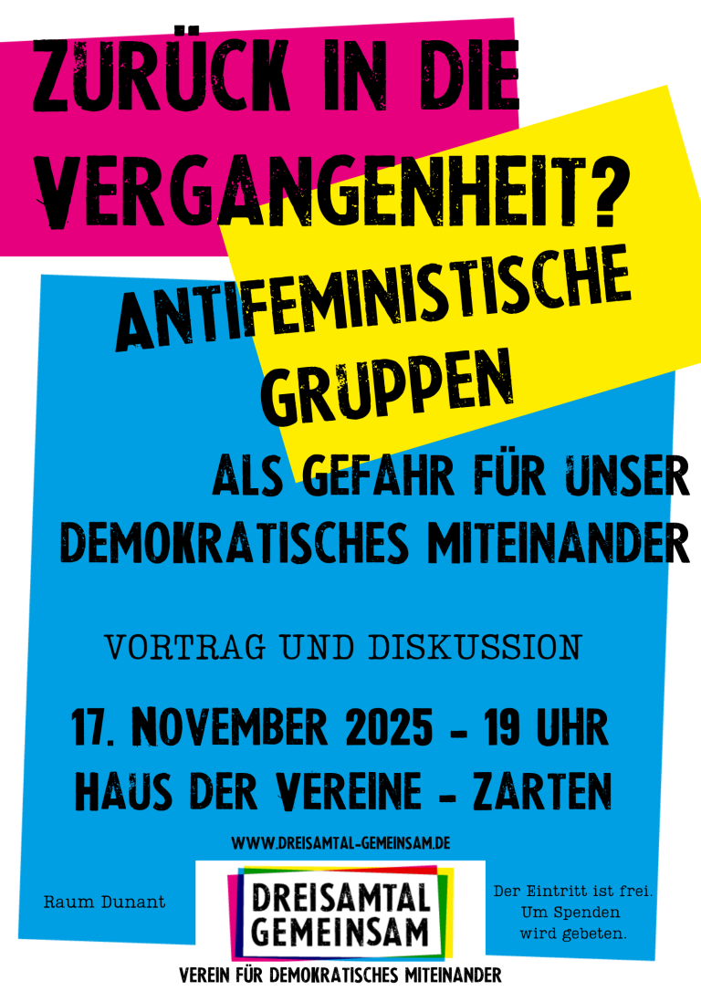 Plakat für Veranstaltung über Antifeminismus